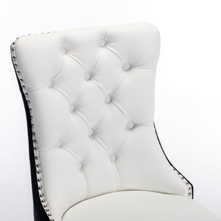 Sunvega Modern Tufted PU and Velvet Upholstered Dining Chair with Wood Legs and Nailhead Trim
