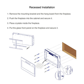 Sunvega 50 Inch Recessed Ultra Thin Tempered Glass Electric Fireplace with Remote