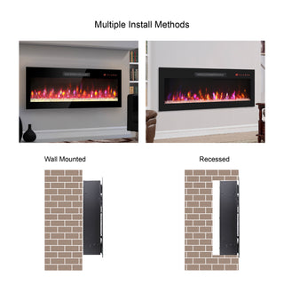 Sunvega 50 Inch Recessed Ultra Thin Tempered Glass Electric Fireplace with Remote
