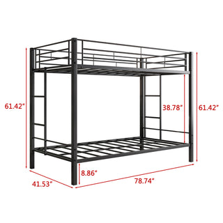 Sunvega Twin Over Twin Metal Bunk Bed with Double Guard Rails and Ladder