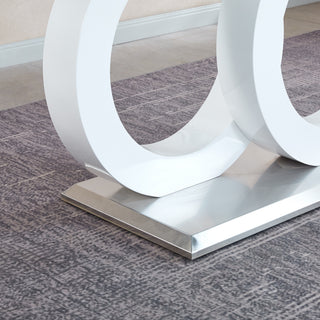 Sunvega Modern White Dining Table with OC-Shaped Base and Tempered Glass Top