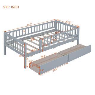 Sunvega Twin Size Daybed with Two Drawers Made of Solid Pine Wood