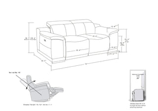 Sunvega Top Grain Italian Leather Power Reclining Loveseat with USB Charger