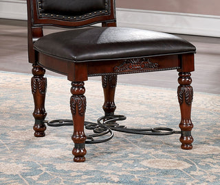 Sunvega Traditional Walnut Solid Wood Dining Chairs with Dark Brown Leatherette Seats