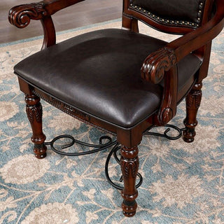 Sunvega Traditional Walnut Solid Wood Dining Chairs with Dark Brown Leatherette Seats