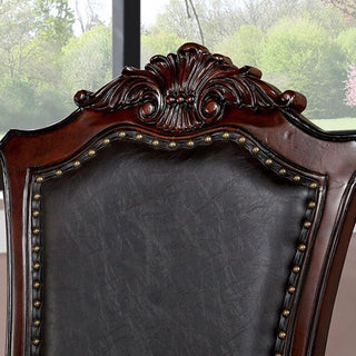 Sunvega Traditional Walnut Solid Wood Dining Chairs with Dark Brown Leatherette Seats