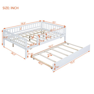 Sunvega Natural Twin Size Wood Daybed with Trundle and Fence Guardrails