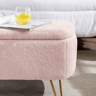 Sunvega Modern Upholstered Padded Storage Ottoman Bench with Gold Legs for Bedroom