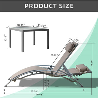 Sunvega Durable Textilene Fabric Chaise Lounge Chairs Set with Side Table
