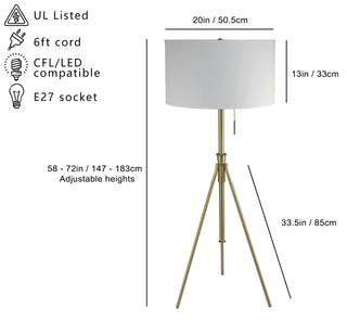 Sunvega Adjustable Tripod Table Lamp with Brushed Nickel Base and Fabric Shade