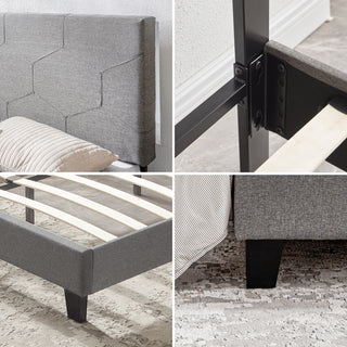 Sunvega King Size Upholstered Platform Bed with Button Tufted Linen Headboard