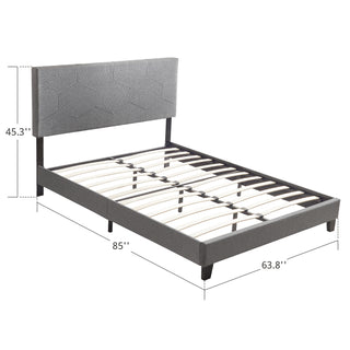 Sunvega King Size Upholstered Platform Bed with Button Tufted Linen Headboard