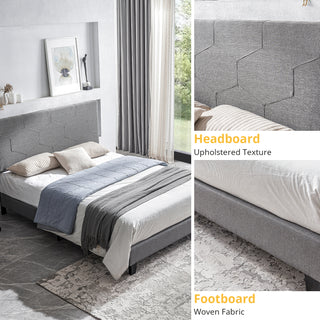 Sunvega King Size Upholstered Platform Bed with Button Tufted Linen Headboard