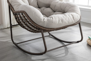 Sunvega Oversized Outdoor Rattan Rocking Chair with Padded Cushion and Steel Frame