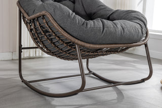 Sunvega Oversized Outdoor Rattan Rocking Chair with Padded Cushion and Steel Frame