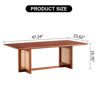Sunvega Chinese Style White Solid Wood and Imitation Rattan Rectangular Coffee Table