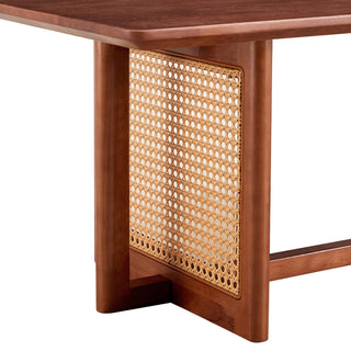 Sunvega Chinese Style White Solid Wood and Imitation Rattan Rectangular Coffee Table