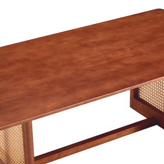 Sunvega Chinese Style White Solid Wood and Imitation Rattan Rectangular Coffee Table