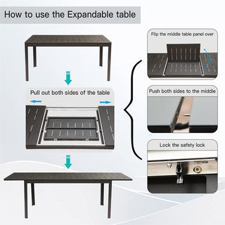 Sunvega Expandable Aluminum Patio Dining Table with E-Coating for 4-6 Person