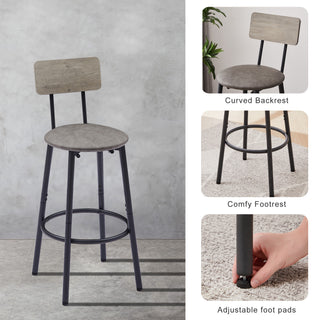 Sunvega 4 PU Soft Seat Bar Stools with Backrests and 47.24 Inch Rustic Grey Table Set