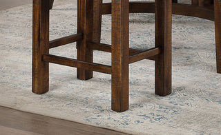 Sunvega Rustic Oak Counter Height Stools with Beige Fabric Cushion and Slat Back