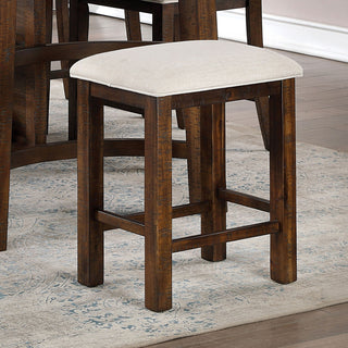 Sunvega Rustic Oak Counter Height Stools with Beige Fabric Cushion and Slat Back