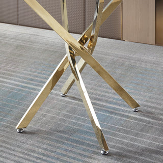 Sunvega Round Clear Tempered Glass Dining Table with Gold Finish Stainless Steel Legs