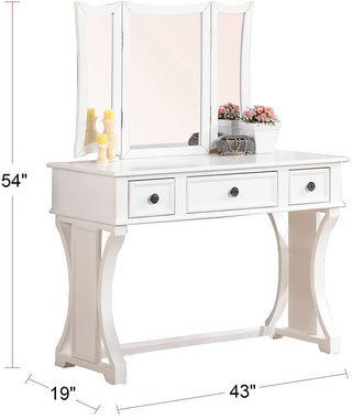 Sunvega Black Modern Bedroom Vanity Set with Stool Foldable Mirror and Drawers
