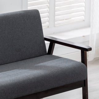 Sunvega 45 Inch Dark Gray Loveseat with Espresso Wood Arms and Full Foam Cushion