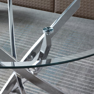 Sunvega Round Clear Tempered Glass Dining Table with Gold Finish Stainless Steel Legs
