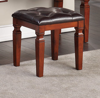 Sunvega Traditional Black Rubber Wood Vanity Set with Tri-Fold Mirror and Tufted Stool
