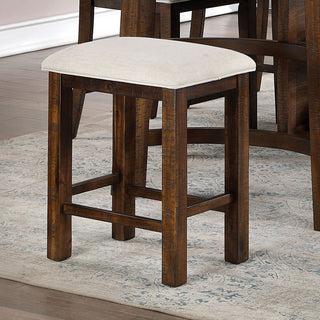 Sunvega Rustic Oak Counter Height Stools with Beige Fabric Cushion and Slat Back