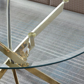 Sunvega Round Clear Tempered Glass Dining Table with Gold Finish Stainless Steel Legs