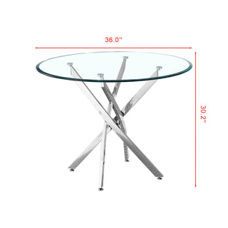 Sunvega Round Clear Tempered Glass Dining Table with Gold Finish Stainless Steel Legs