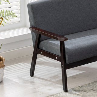 Sunvega 45 Inch Dark Gray Loveseat with Espresso Wood Arms and Full Foam Cushion