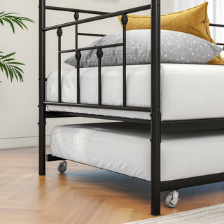 Sunvega Twin Size Victorian Style Metal Daybed Frame with Trundle Set for Guest Room
