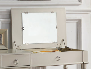 Sunvega Silver Color Rubber Wood Vanity Set with Stool and Open Up Mirror Storage