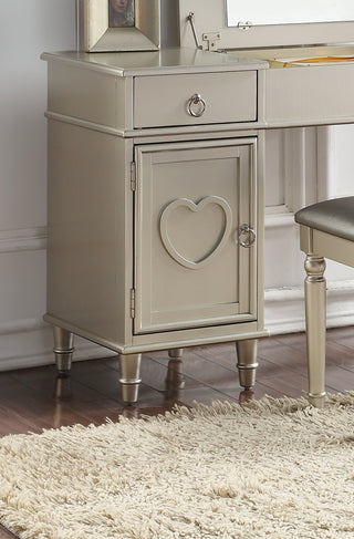 Sunvega Silver Color Rubber Wood Vanity Set with Stool and Open Up Mirror Storage