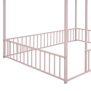 Sunvega Full Size Playhouse Metal Bed Frame with Fence for Kids and Teens