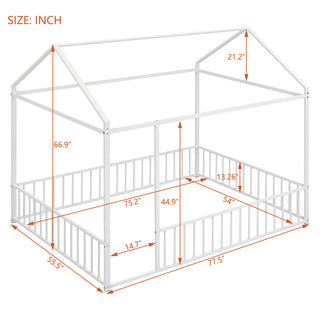Sunvega Full Size Playhouse Metal Bed Frame with Fence for Kids and Teens