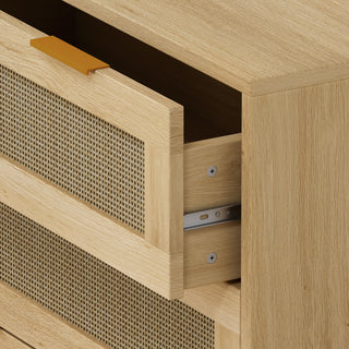 Sunvega Modern Oak Rattan Storage Cabinet with 3 Deep Drawers for Bedroom Living Room