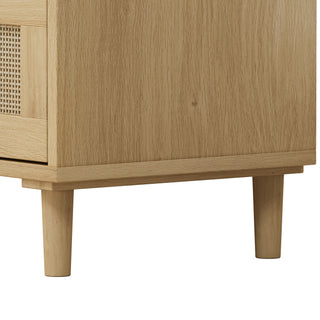 Sunvega Modern Oak Rattan Storage Cabinet with 3 Deep Drawers for Bedroom Living Room