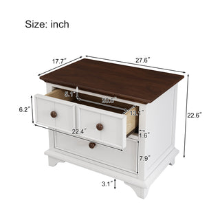 Sunvega Retro White and Walnut Wooden Seven-Drawer Dresser for Bedroom Storage