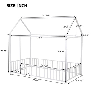 Sunvega Full Size Playhouse Metal Bed Frame with Fence for Kids and Teens