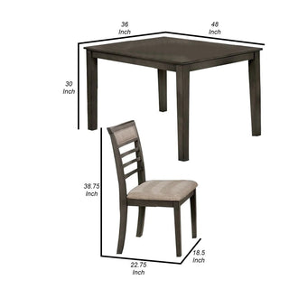 Sunvega Weathered Gray Solid Wood Dining Table Set With 4 Padded Fabric Cushion Chairs