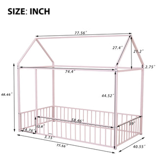 Sunvega Full Size Playhouse Metal Bed Frame with Fence for Kids and Teens