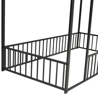 Sunvega Full Size Playhouse Metal Bed Frame with Fence for Kids and Teens