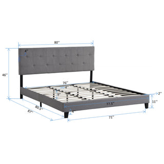 Sunvega King Size Upholstered Platform Bed with Button Tufted Linen Headboard