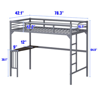 Sunvega Twin Size Metal Loft Bed with Desk Ladder and Guardrails
