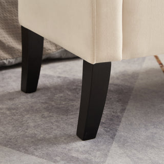 Sunvega Beige Velvet Upholstered Storage Bench with Tufted Design for Bedroom